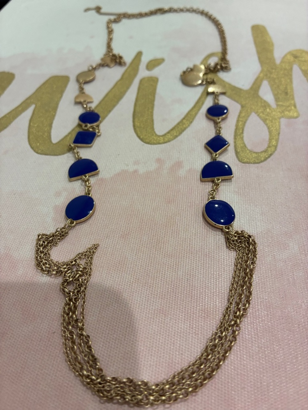 Gold Multi-Shape Necklace with Blue Stones